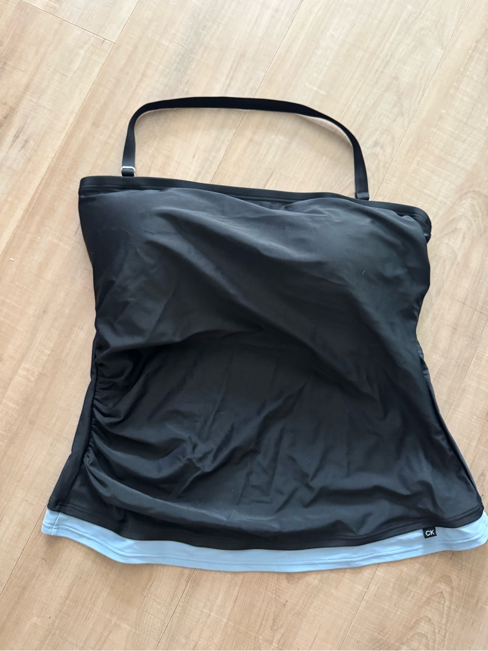 Calvin Klein Black Shoulder Tote with Light Blue Trim